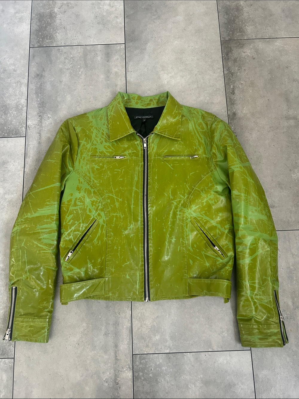Betsey Johnson New York Y2K green faux leather moto jacket M
